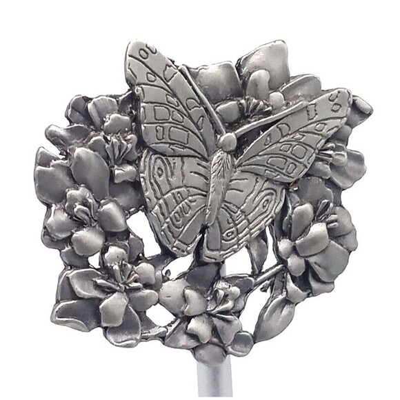 Butterfly and Flowers Brooch Scatter Pin Pewter Metal Birds & Bloom 1998 Vintage - Picture 6 of 12